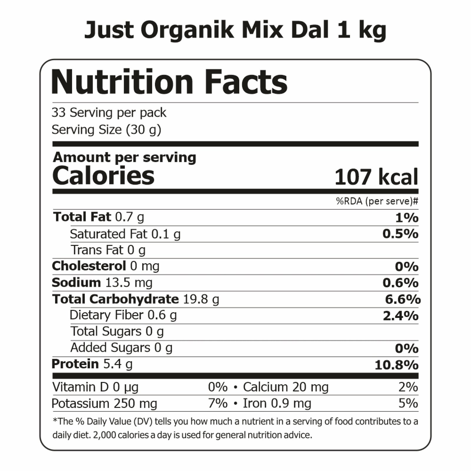 Mix Dal Nutrition Facts